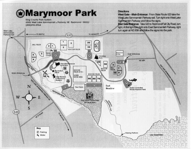 Map of Marymoor Park w/facilities and driving instructions